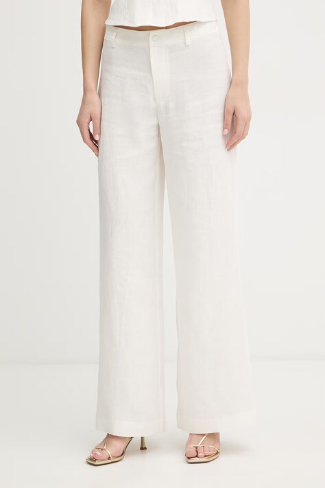 Bardot spodnie damskie lniane beżowe high waist 60376PB