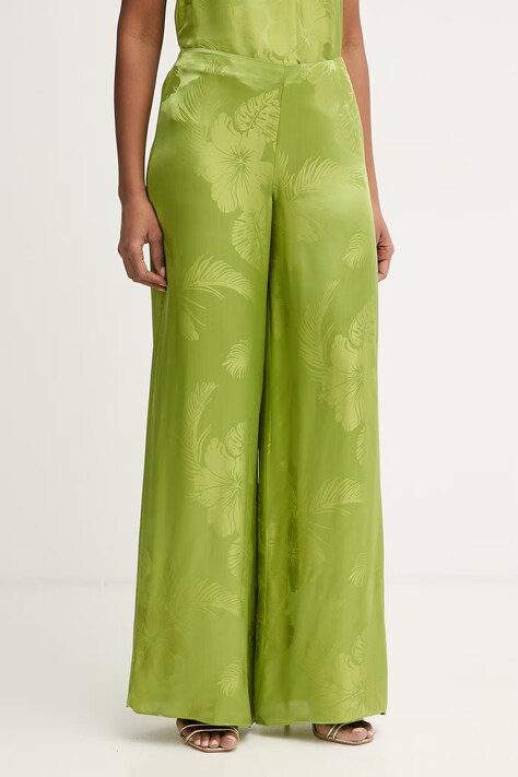 Retrofete spodnie damskie z dodatkiem jedwabiu Antoinette zielone high waist