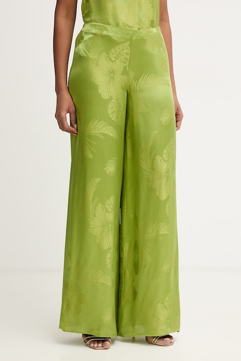 Retrofete spodnie damskie z dodatkiem jedwabiu Antoinette zielone high waist