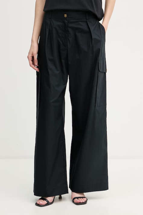 Blauer spodnie cargo damskie bawełniane CARYLL czarne high waist BLDP04500