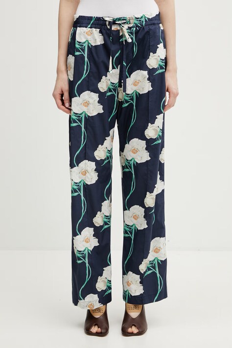 Kenzo Pants spodnie bawełniane damskie granatowe high waist FG52PA1239O2