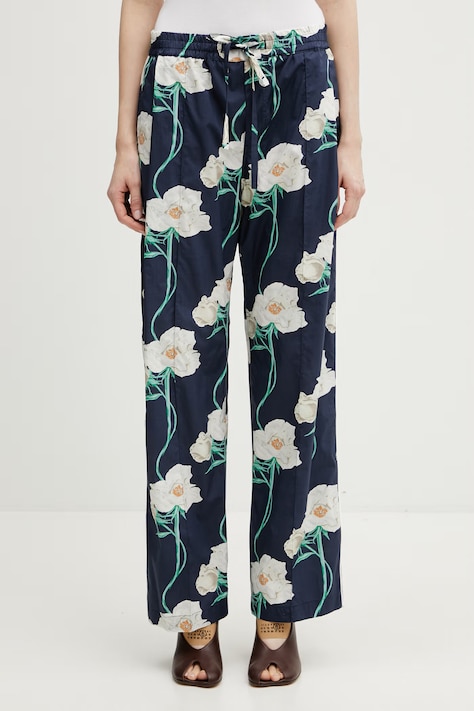 Kenzo Pants spodnie bawełniane damskie granatowe high waist FG52PA1239O2