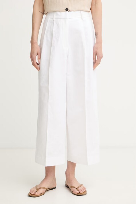 MICHAEL Michael Kors spodnie damskie z lnem białe high waist MS630ZUKPY