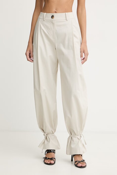 La Mania spodnie damskie z lnem JOAN beżowe regular waist JOAN