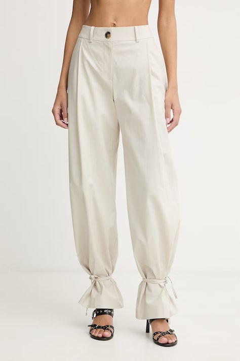 La Mania spodnie damskie z lnem JOAN beżowe regular waist JOAN