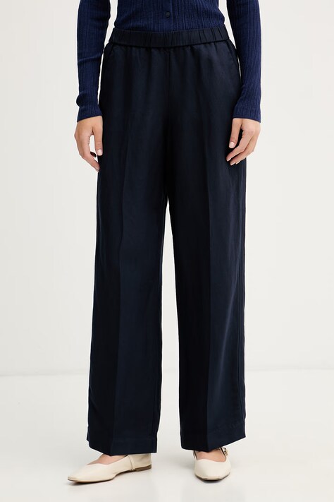 Gant spodnie damskie z lnem granatowe high waist 4150381