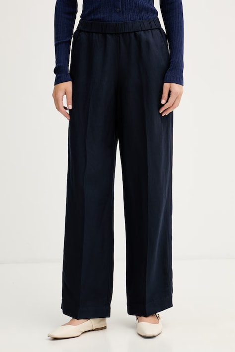 Gant kalhoty dámské se lnem námořnické modré high waist 4150381
