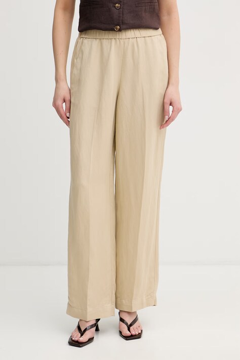 Gant spodnie damskie z lnem beżowe high waist 4150381