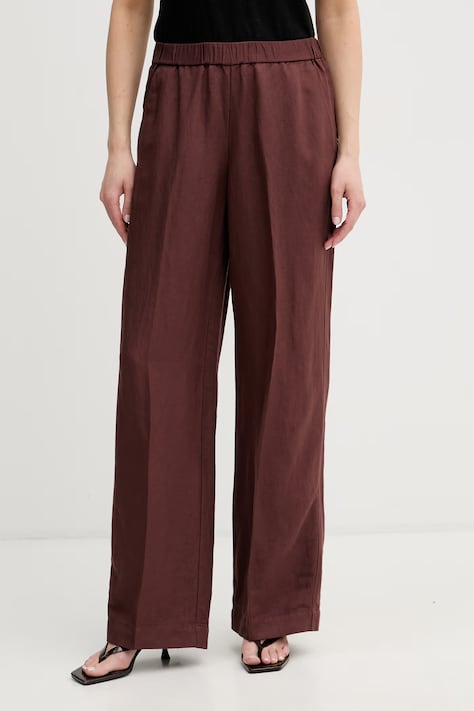 Gant spodnie damskie z lnem brązowe high waist 4150381