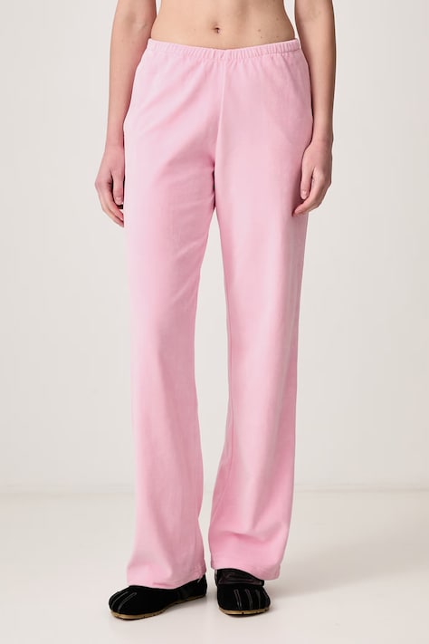 Sporty & Rich Signature Logo Krystal spodnie dresowe welurowe damskie różowe regular waist PA02273326P144