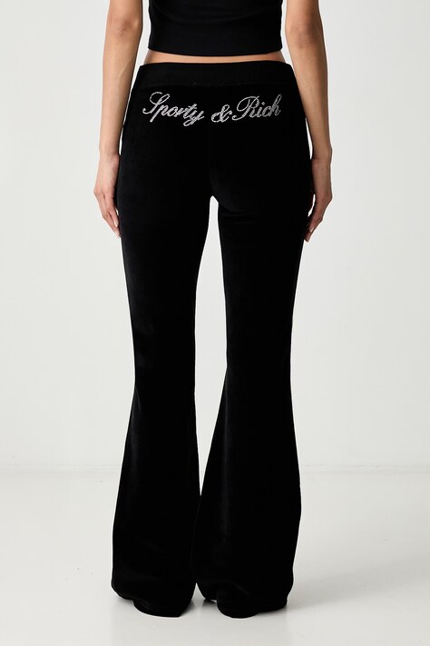 Sporty & Rich Signature Logo Krystal spodnie dresowe bawełniane damskie czarne low waist PA06771326BA01