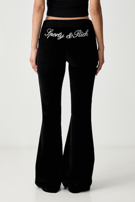 Sporty & Rich Signature Logo Krystal spodnie dresowe bawełniane damskie czarne low waist PA06771326BA01