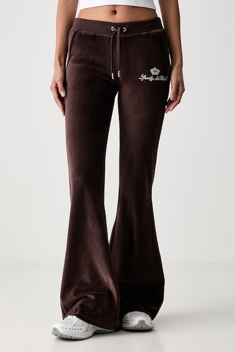 Sporty & Rich x Juicy Couture spodnie dresowe welurowe damskie brązowe low waist PA067716689BR03