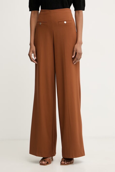 Morgan spodnie damskie z wiskozą brązowe high waist PCLIO.F