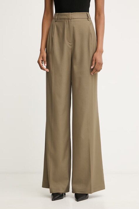 Morgan spodnie garniturowe damskie z wiskozą zielone high waist PFIDI.F