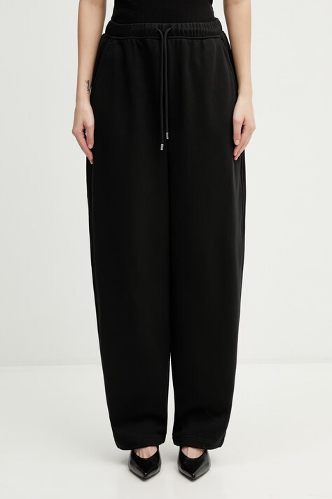 Sportmax Spdnespola spodnie dresowe z bawełną damskie czarne high waist 2612781015600