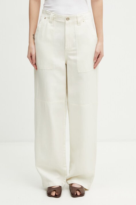 Wales Bonner Hymn spodnie z lnem damskie beżowe high waist WS26TR04.LI02.100