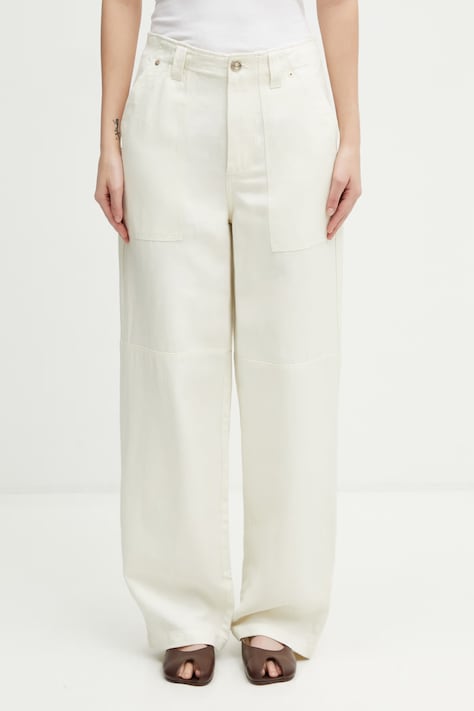 Wales Bonner Hymn spodnie z lnem damskie beżowe high waist WS26TR04.LI02.100