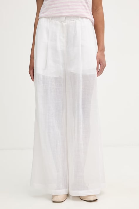 Isabelle Blanche Παντελόνι ίσιο γυναικείο λινό λευκό ψηλό IS26SS-P065-T017