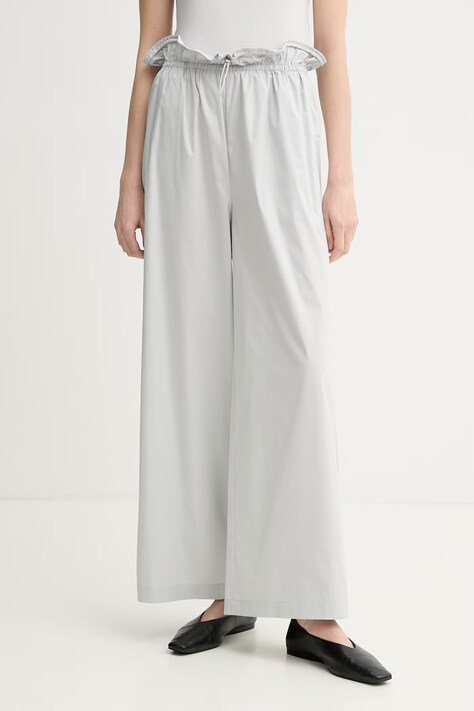 Isabelle Blanche spodnie paperbag damskie z bawełną turkusowe high waist