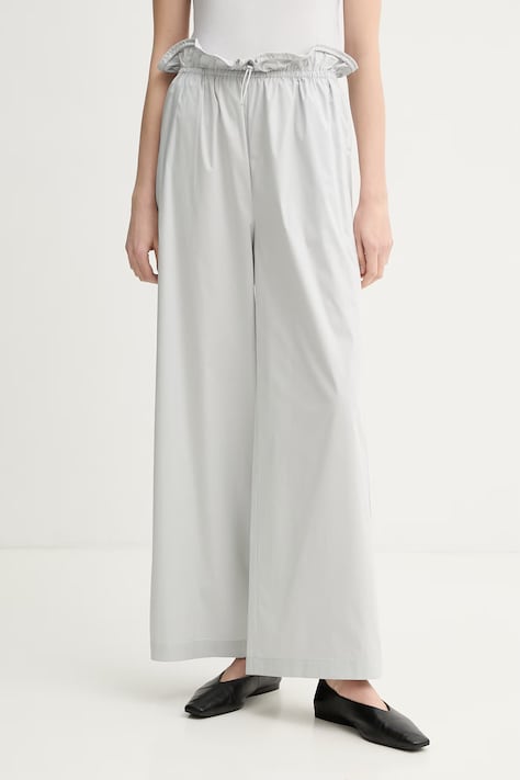 Isabelle Blanche spodnie paperbag damskie z bawełną turkusowe high waist