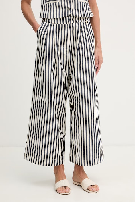 Lola Casademunt spodnie damskie z bawełną granatowe high waist LS2614001