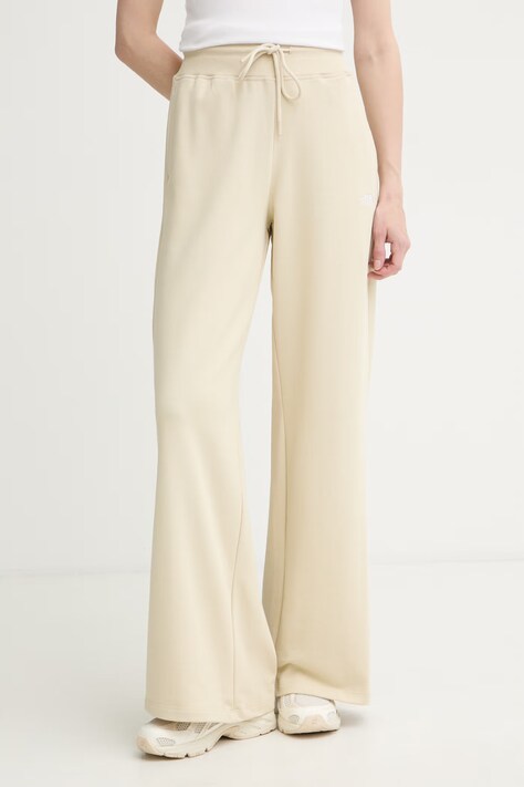 The North Face spodnie dresowe damskie bawełniane Essential Terry Simple Dome beżowe high waist NF0A8GQZDOM1