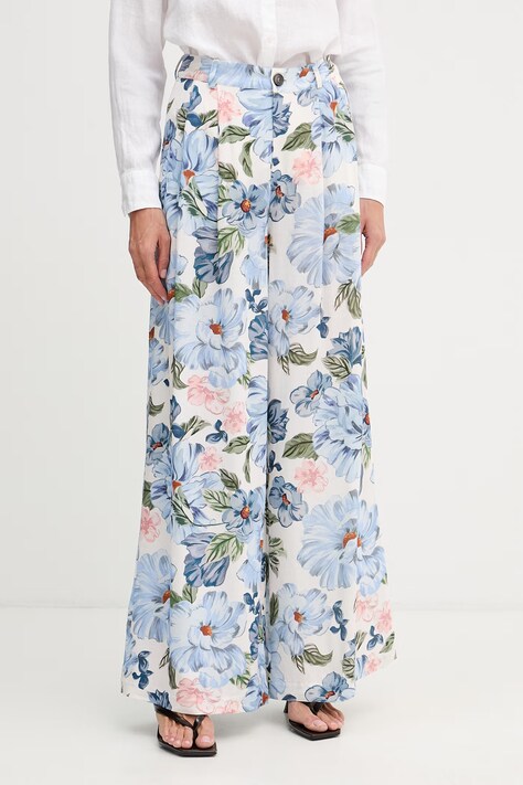 OUI spodnie damskie z wiskozą niebieskie high waist 97148