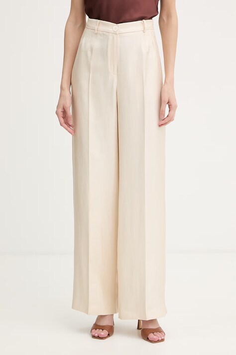 Haveone spodnie palazzo damskie z wiskozy beżowe high waist PGE-Q100