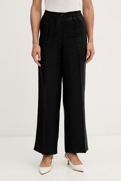 Sisley spodnie damskie lniane czarne high waist