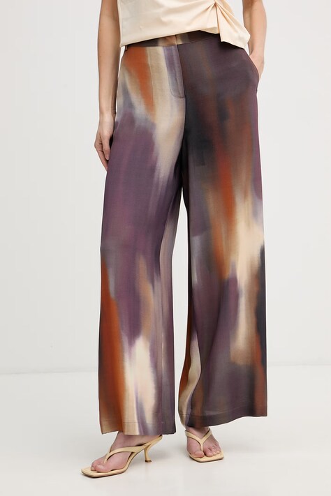 Sisley spodnie damskie z wiskozy fioletowe high waist 4O51LF097