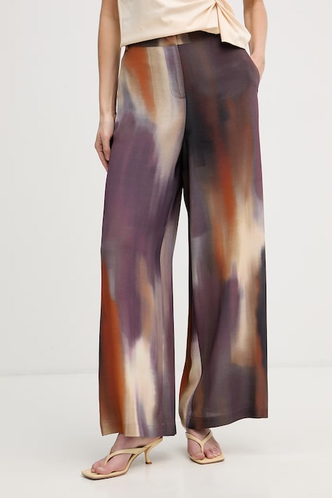 Sisley spodnie damskie z wiskozy fioletowe high waist 4O51LF097