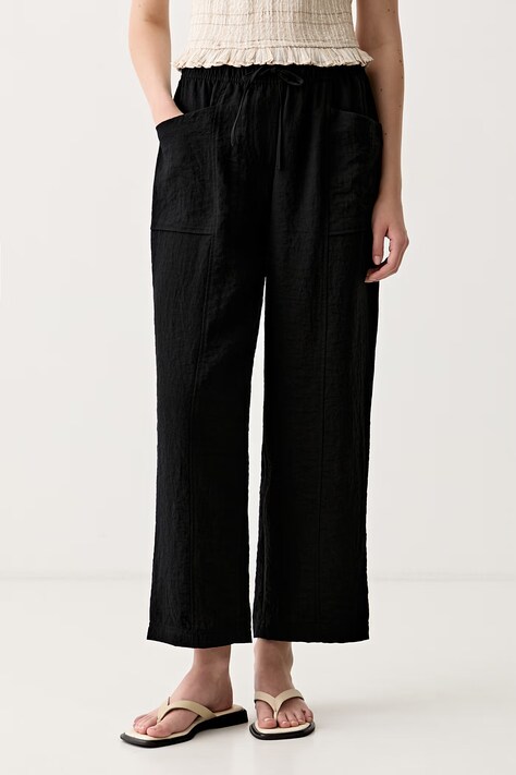 United Colors of Benetton spodnie straight damskie z wiskozą czarne high waist 4O42DF0BP