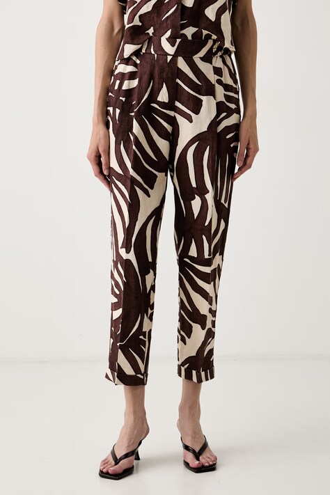 United Colors of Benetton spodnie damskie lniane brązowe high waist 41GADF079