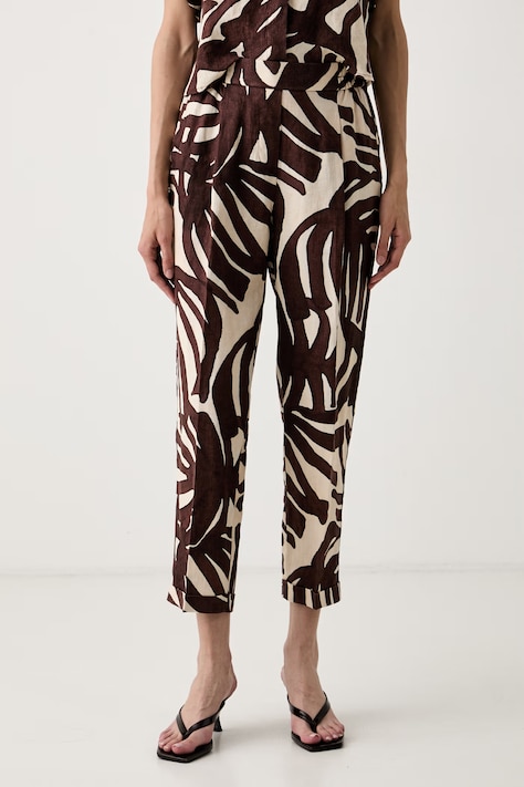 United Colors of Benetton pantaloni pentru femei din in maro high waist 41GADF079