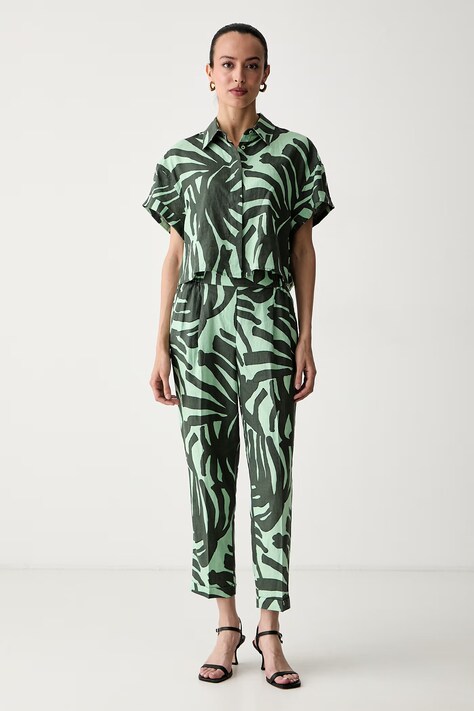 United Colors of Benetton штани жіночі лляні — SS26-SPD150, зелений — фото 2