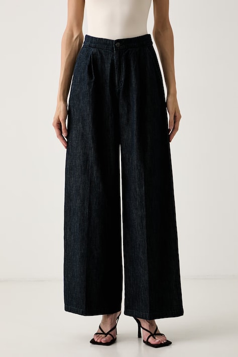 United Colors of Benetton spodnie wide leg damskie granatowe high waist 4KOWDF0C5