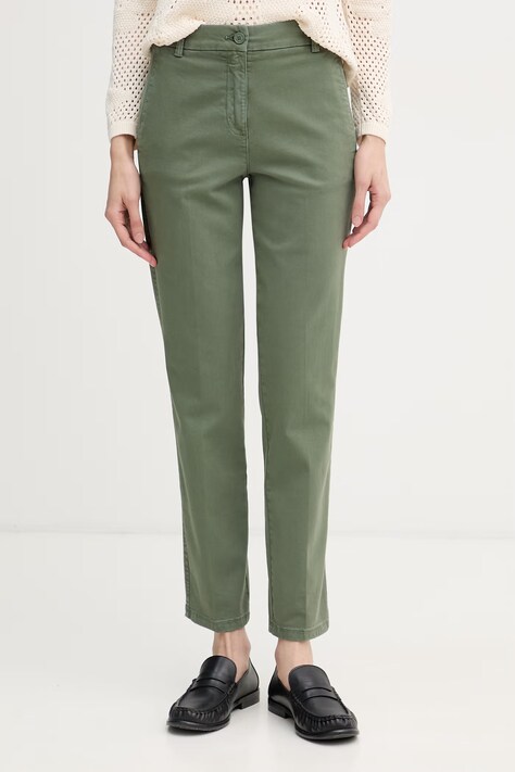 United Colors of Benetton spodnie chinos damskie bawełniane z elastanem zielone regular waist 4Y77DF0AW