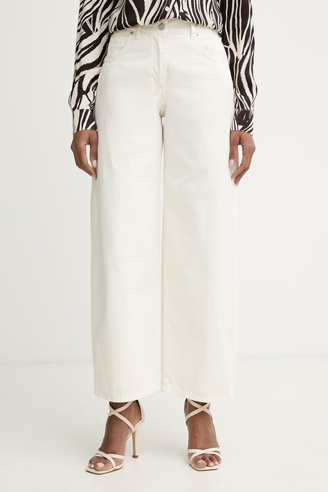 Haveone spodnie damskie bawełniane beżowe high waist PLS-Q052