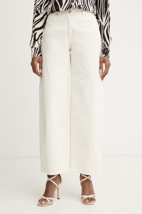 Haveone spodnie damskie bawełniane beżowe high waist PLS-Q052