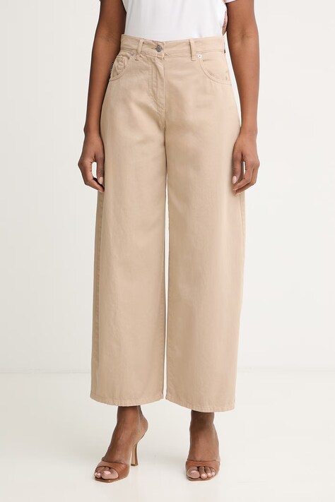 Haveone spodnie damskie bawełniane beżowe high waist PLS-Q052