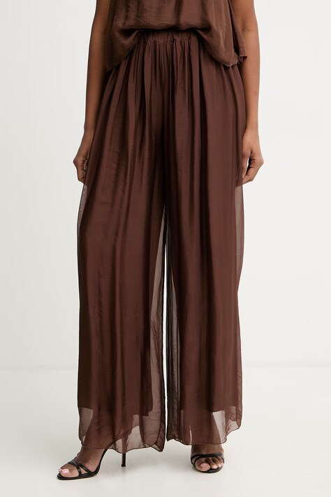 Haveone spodnie palazzo damskie z dodatkiem jedwabiu brązowe PCH-Q007