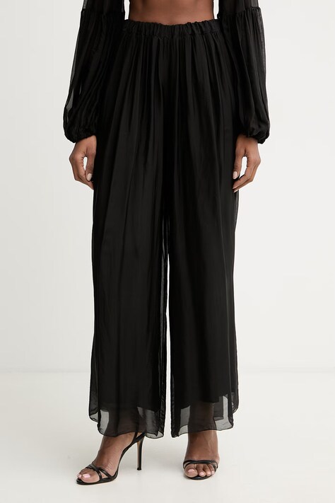 Haveone spodnie palazzo damskie z dodatkiem jedwabiu czarne high waist PCH-Q007