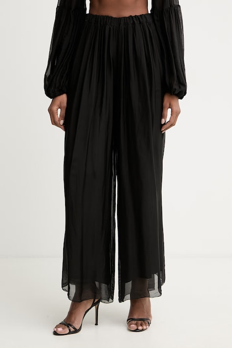 Haveone spodnie palazzo damskie z dodatkiem jedwabiu czarne high waist PCH-Q007