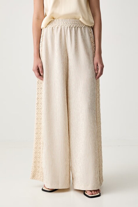 ViCOLO spodnie wide leg damskie bawełniane beżowe high waist TAB2548