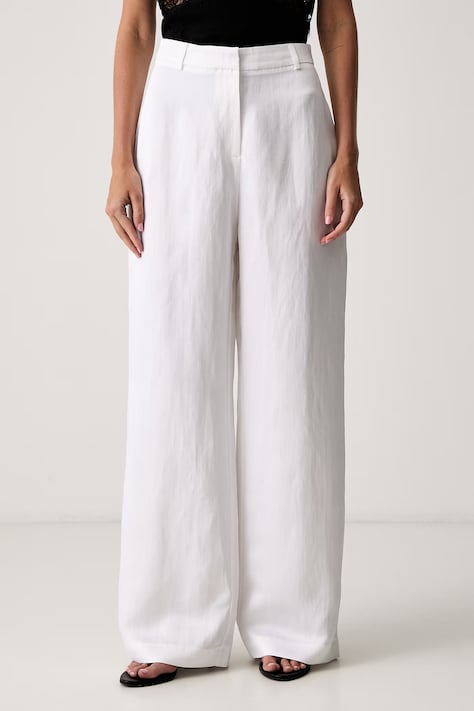 Le Privé spodnie regular damskie z lnem FRANCOISE TROUSERS BLANC białe high waist LP00754
