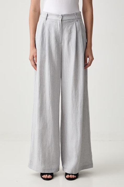 ViCOLO spodnie damskie lniane szare high waist TAB0433