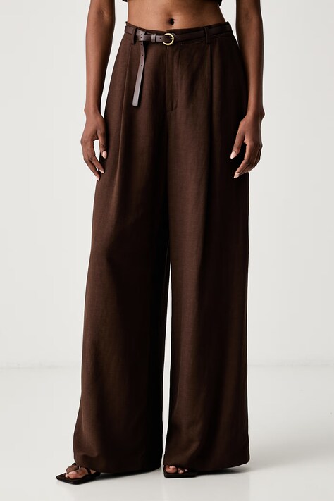 Haveone spodnie straight damskie z wiskozą brązowe high waist PIA-Q551