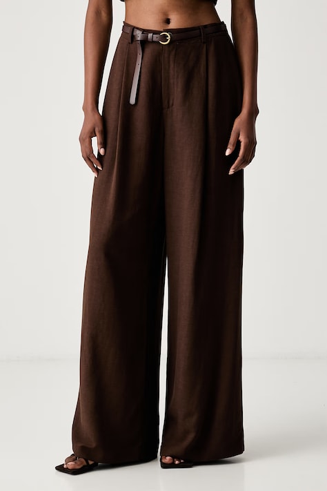 Haveone spodnie straight damskie z wiskozą brązowe high waist PIA-Q551