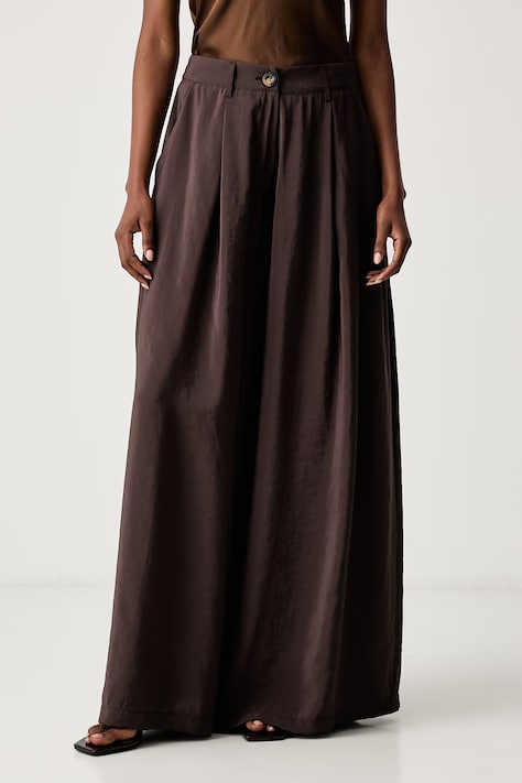 Haveone spodnie damskie z modalem brązowe high waist PVS-Q539
